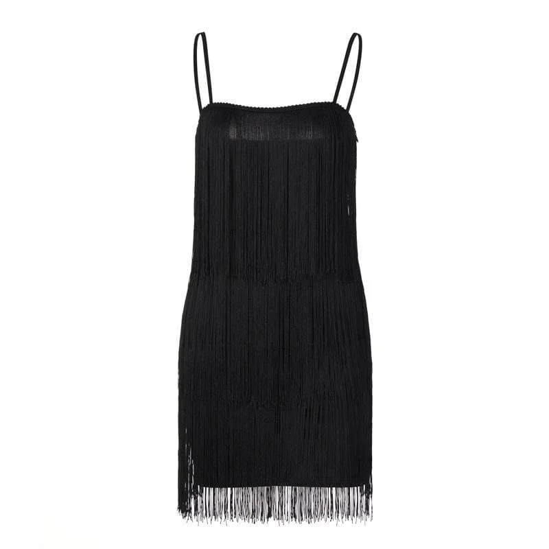 Sophisticated Style BerryBetty - Tassels zip-up solid square neck backless cami mini dress