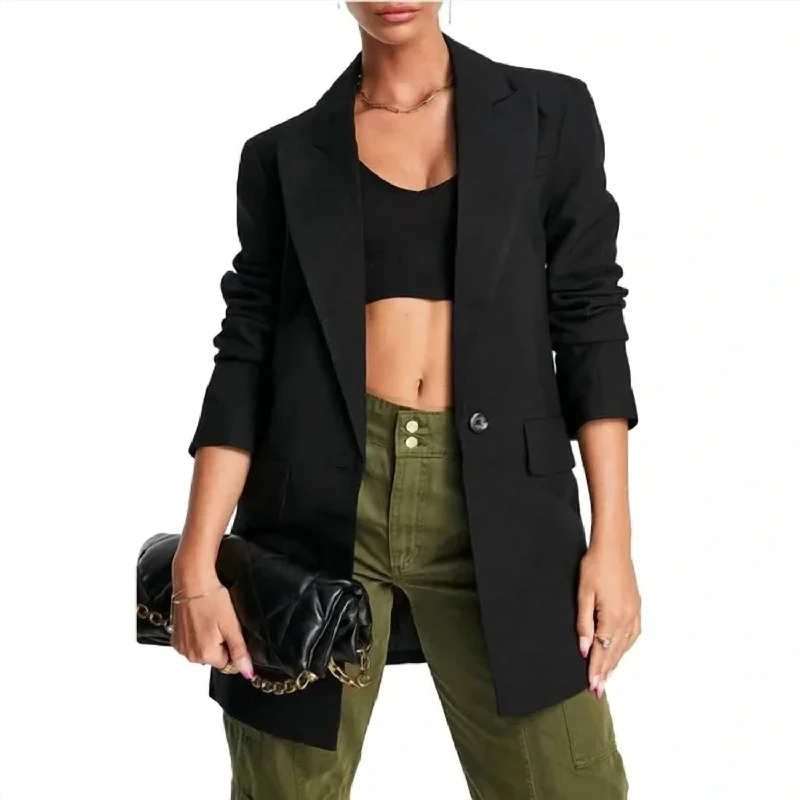 Trendy Women's Wear Collection Long Line Blazer In Black