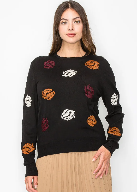 Chic Wardrobe Black Garden Embroidered Sweater