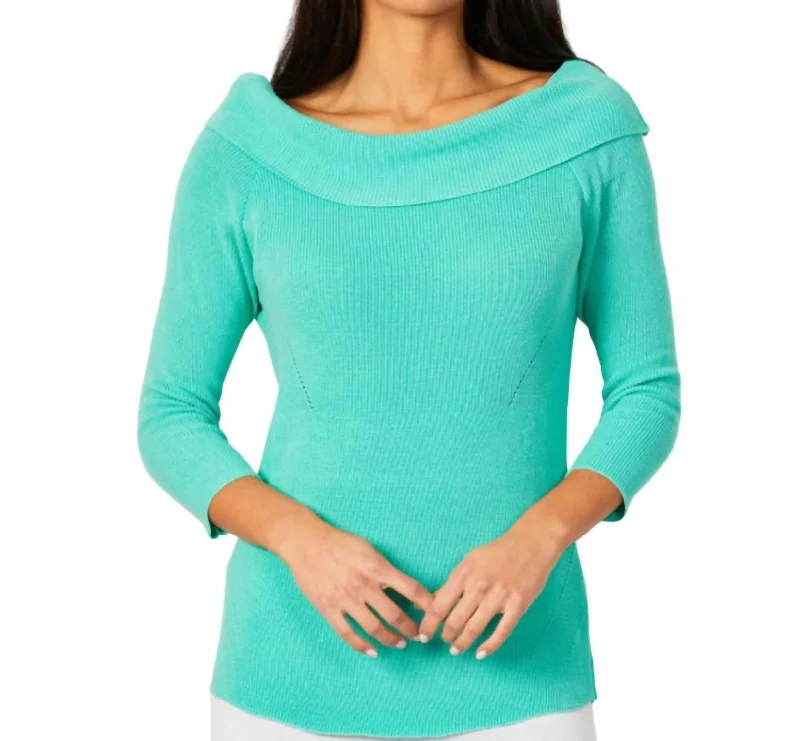 Feminine Grace Off The Shoulder Ribbed Detail Top In Mint