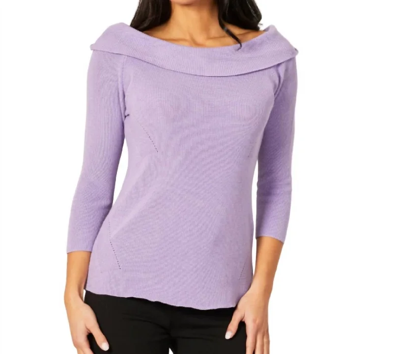 Romantic Detailing Off The Shoulder Ribbed Detail Top In Lilac