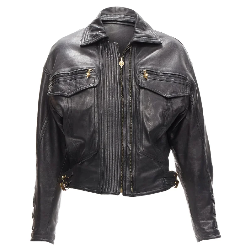 Fashion Deal Gianni Versace S&M leather bondage buckle bomber