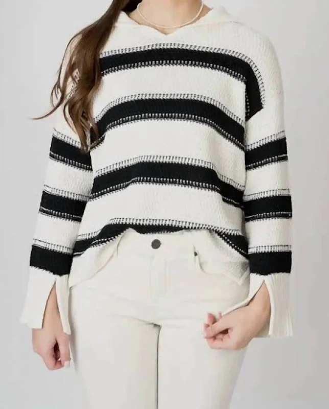 Charming Silhouette Striped Collar Sweater In Black Multi