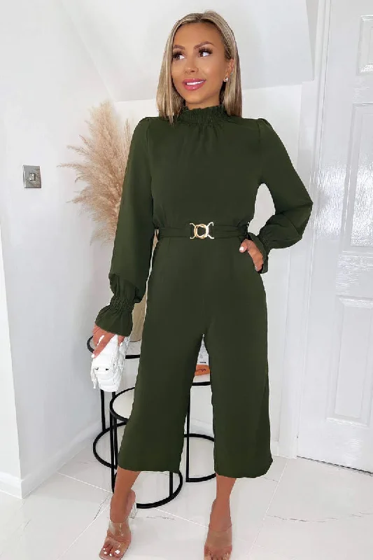 Exclusive Sale Benita Olive Green Belted Pocket Jumpsuit