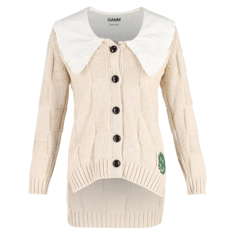 Pastel Styles Ganni Rope Collared Cardigan in Cream Cotton