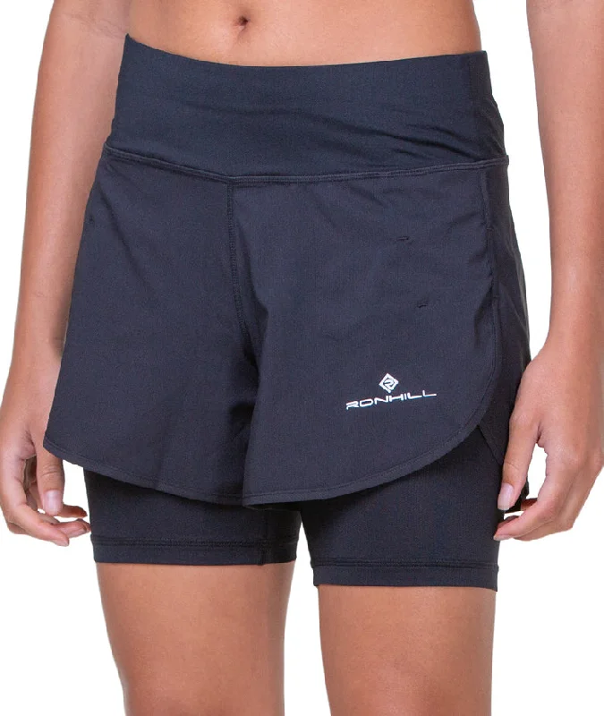 Current Trends Ronhill Tech 4.5 Inch Twin 2 in 1 Womens Running Shorts - Black