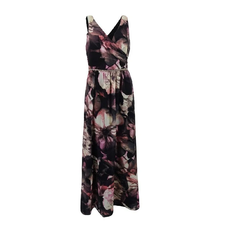 Trendy Urban Attire SL Fashions Women's Floral-Print Surplice Gown