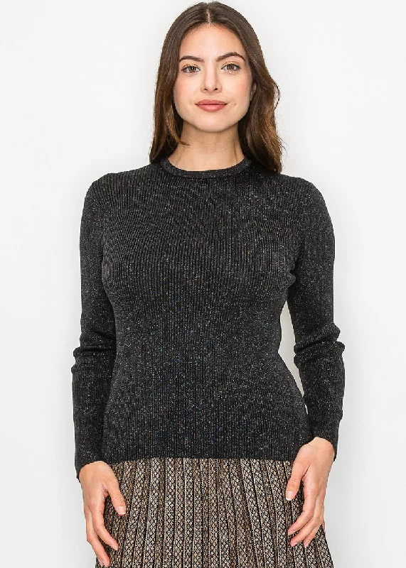 Limited Time Offer Black Sparkle Ribbed Knit Top