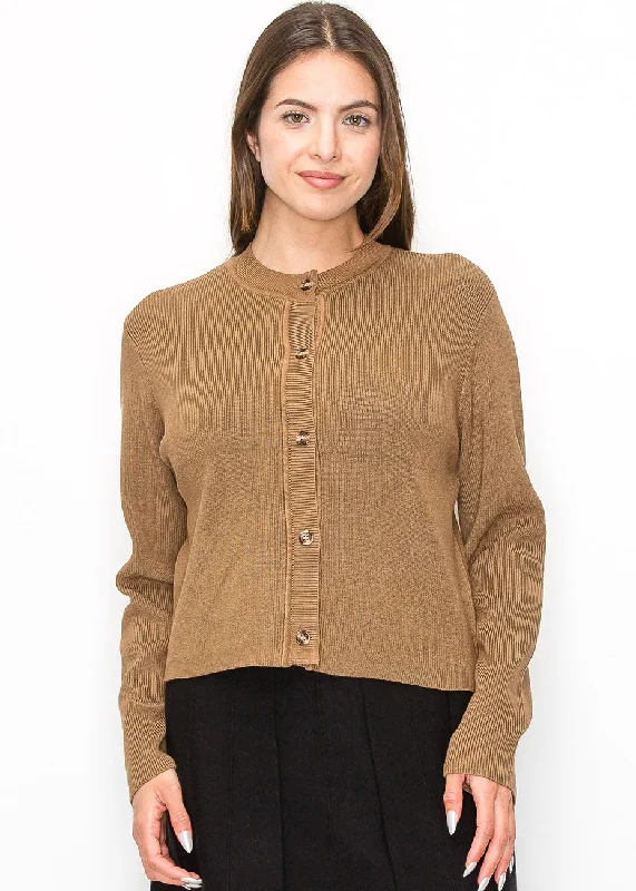 Seasonal Trends Elegant Ribbed Camel Cardigan