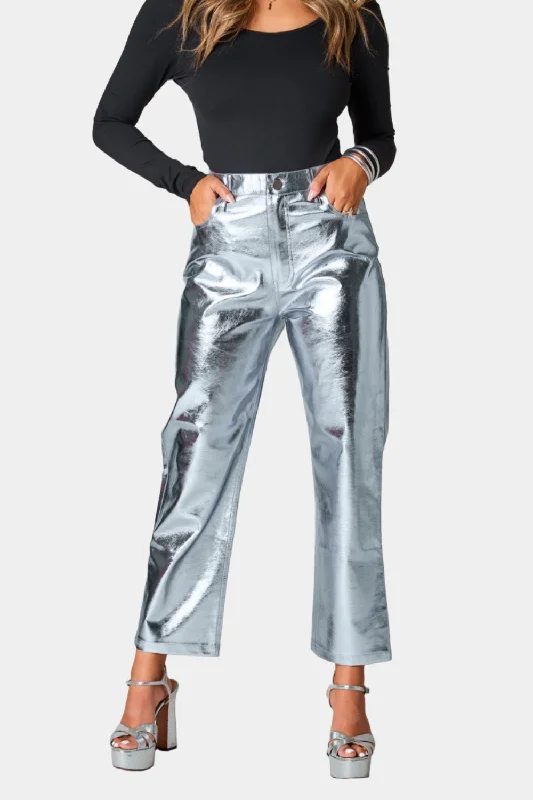 Fashion For Every Occasion BuddyLove Travolta High-Rise Metallic Pants - Silver