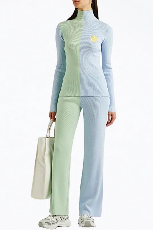 Flash Sale Awa Ribbed-Knit Turtleneck Top In Green/blue