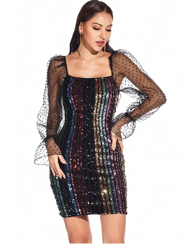 End Of Season Sale TastyHottie - MESH LONG SLEEVE SEQUINED DRESS