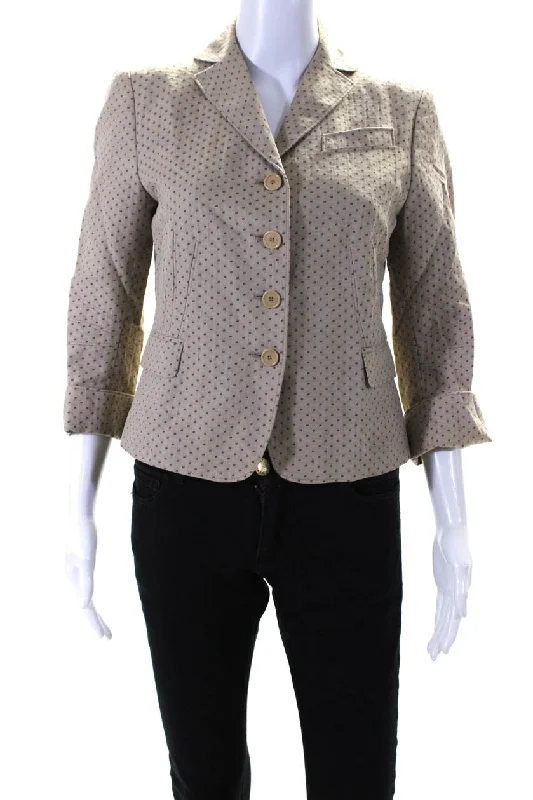 Classic Women's Fashion Akris Punto Womens Spotted Jacquard Button Up Blazer Jacket Beige