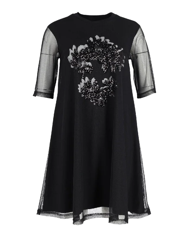 Casual Weekend Relaxed Style Alexander McQueen Jersey & Mesh Dress with Appliqué Detail in Black Polyester