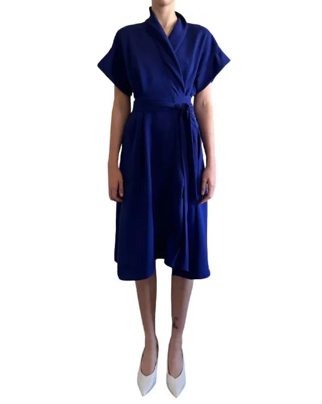 High End Designer Brands Discount Alexandria Draped Midi Wrap Dress In Royal