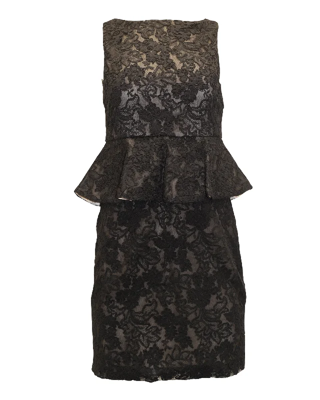 Discover Now Alice + Olivia Josephine Lace Peplum Dress in Black Polyester