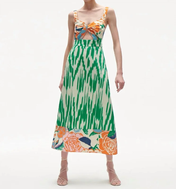 Seasonal Picks Annette Dress In Ikat Rose Jungle Green