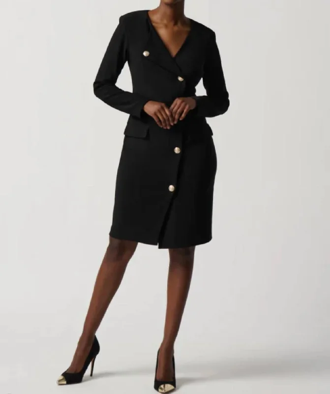 Cool Prices Asymmetrical Silky Knit Blazer Dress In Black