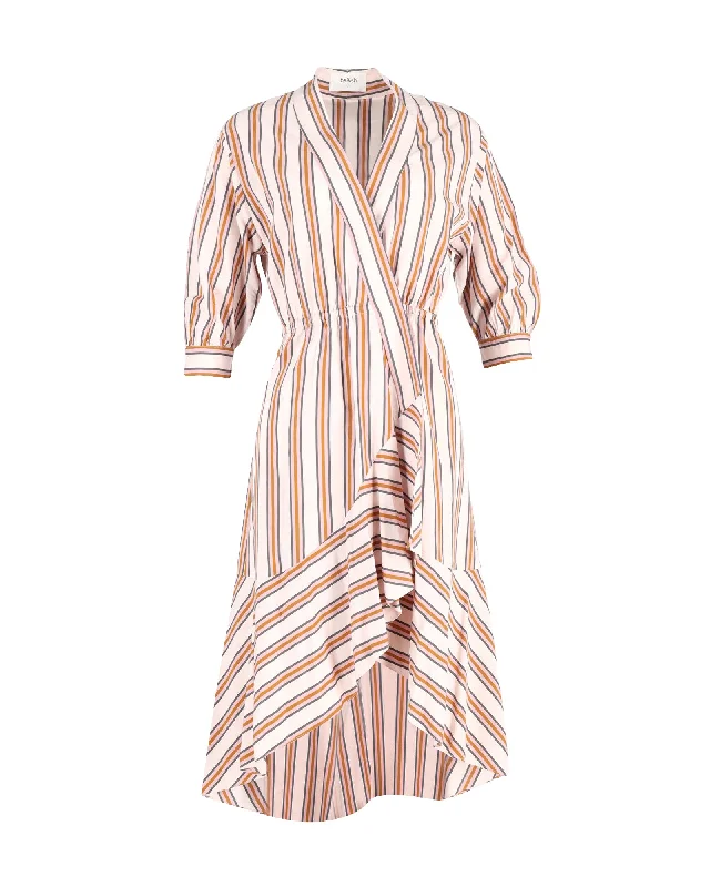 Vintage Fashion Ba&Sh Nastasia Ruffled Striped Wrap Dress In Multicolor Viscose