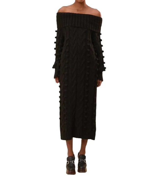 Casual Wear Braided Sweater Dress In Black