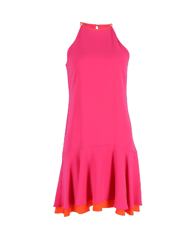 Save Big Diane Von Furstenberg Kera Halter Neck Layered Dress in Pink Triacetate