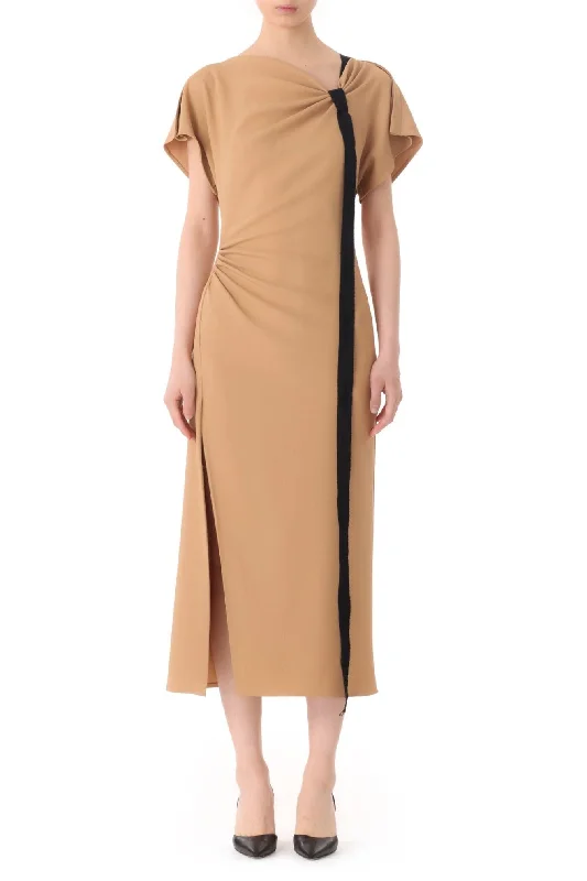 Flash Sale, Don't Miss Draped Neck Fluid Crepe Dress With Tie Detail