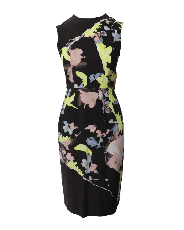 Beat The Heat In Tropical Styles Erdem Printed Sheath Dress in Multicolor Silk