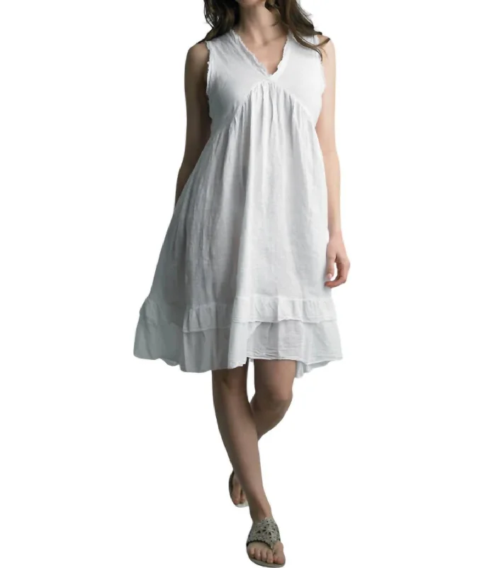 Versatile Wardrobe Essentials Frindged Linen Dress In White