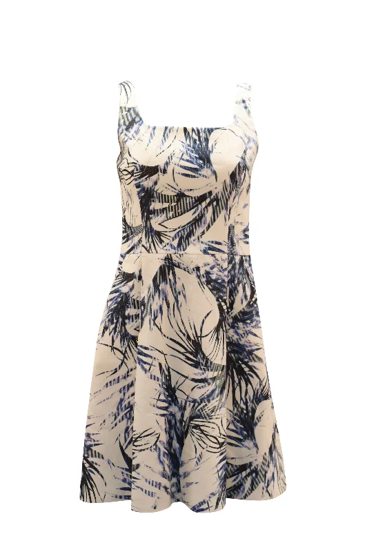 Best Sellers Hugo Boss Leaf Pattern A-Line Dress in White Print Cotton