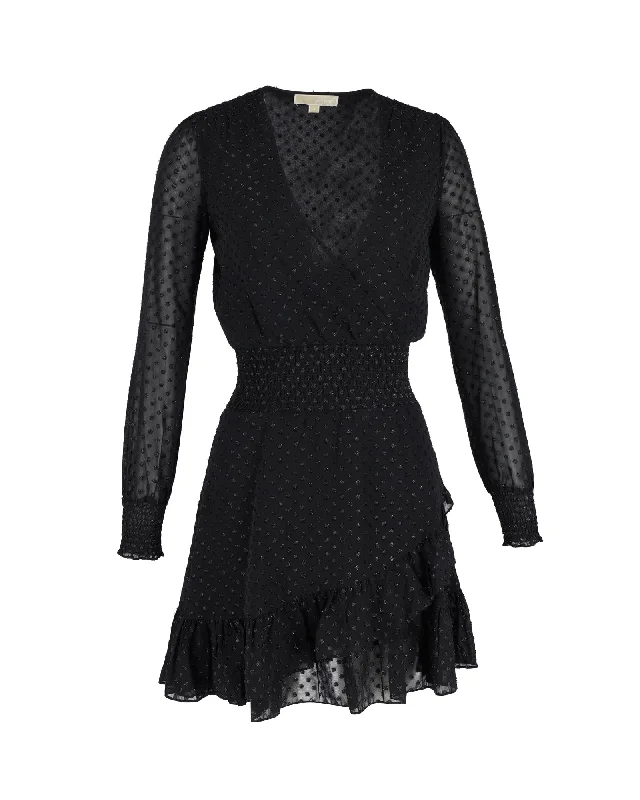 Feminine Flow Michael Kors Clip Glitter Jacquard Smocked Dress in Black Polyester