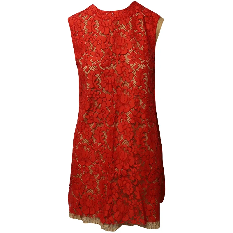 Fashion Sale Miu Miu Lace Shift Dress in Red Cotton