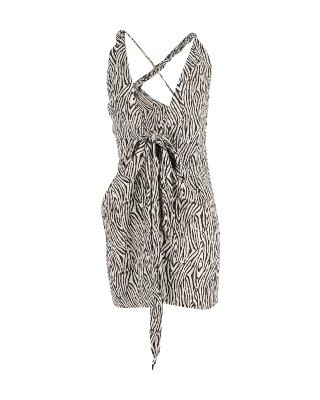 Clearance Event Nanushka Crinkled Crepe Mini Wrap Dress in Animal Print Viscose