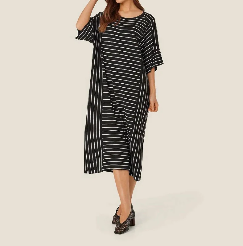 Colorful Clothing Noele Striped Jersey Dress In Black Multi Stripe