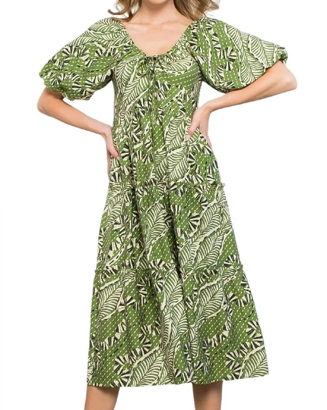 Your Timeless Wardrobe Awaits Out Of The Woods Dress In Green Print