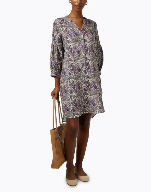 Quality Driven Apparel Paisley Linen Dress In Violet