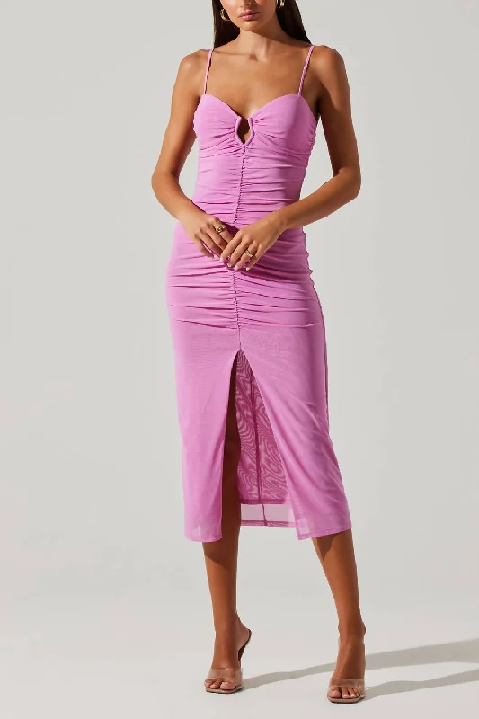 Day To Night Styles Palmero Mesh Ruched Dress In Pink