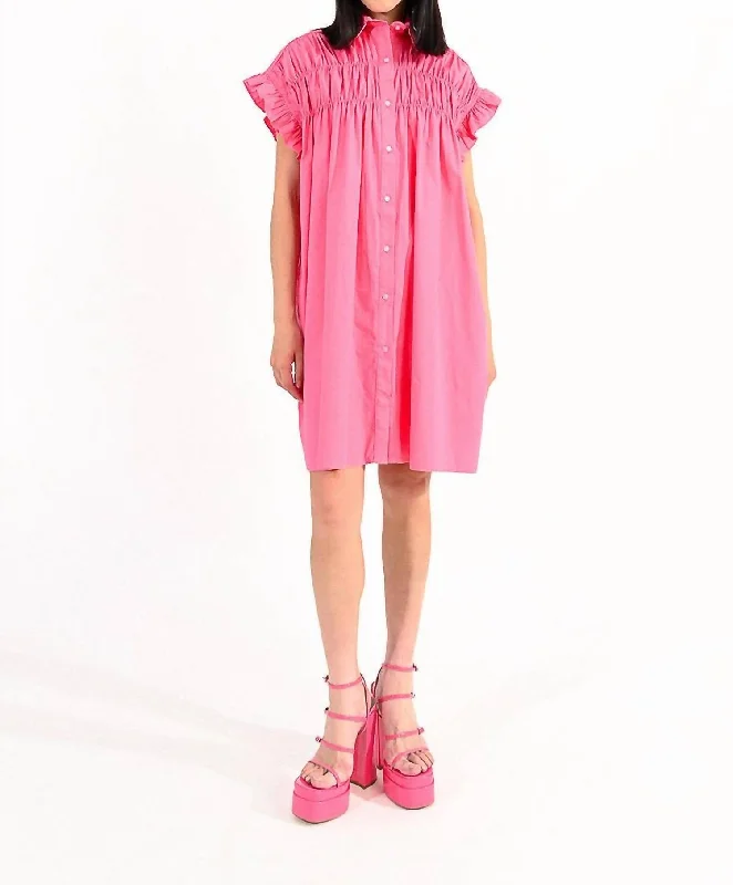 Style Upgrade Poplin Smocked Dress In Pink