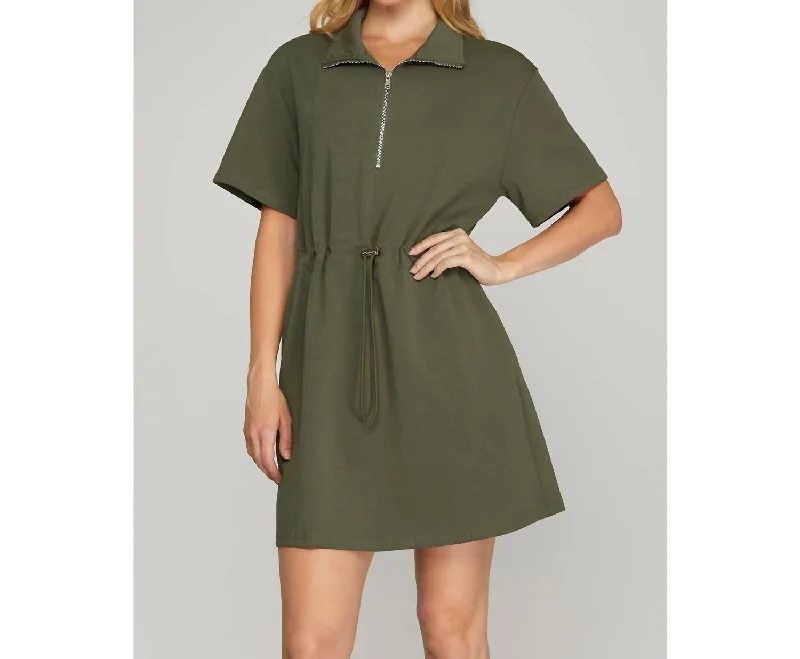 Trendy Street Style Scuba Knit Dress In Olive Green