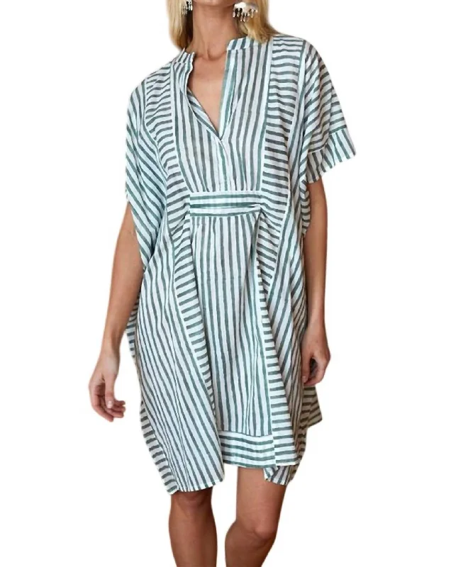 Seasonal Picks Short Caftan In Moss Stripe