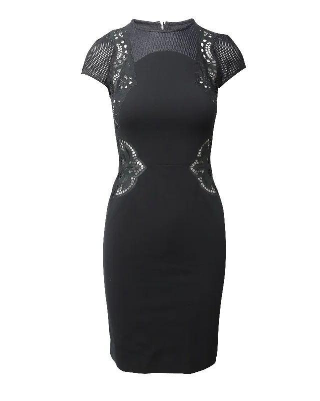 Sustainable Fashion Extravaganza Stella McCartney Lace Pattern Knee-Length Dress in Black Modal