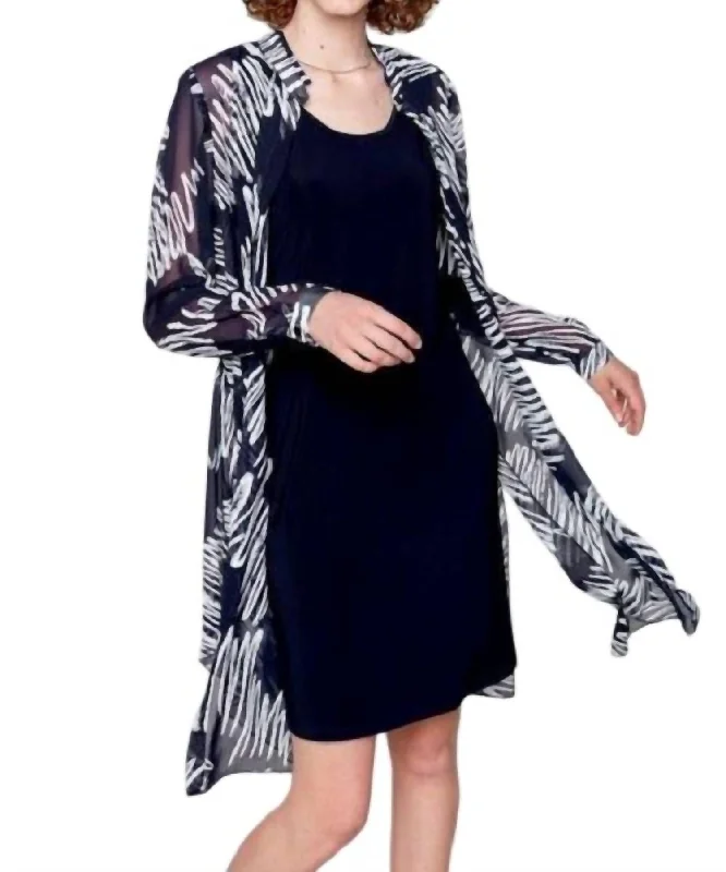 Versatile Outfits Tank Dress With Sheer Long Jacket In Navy