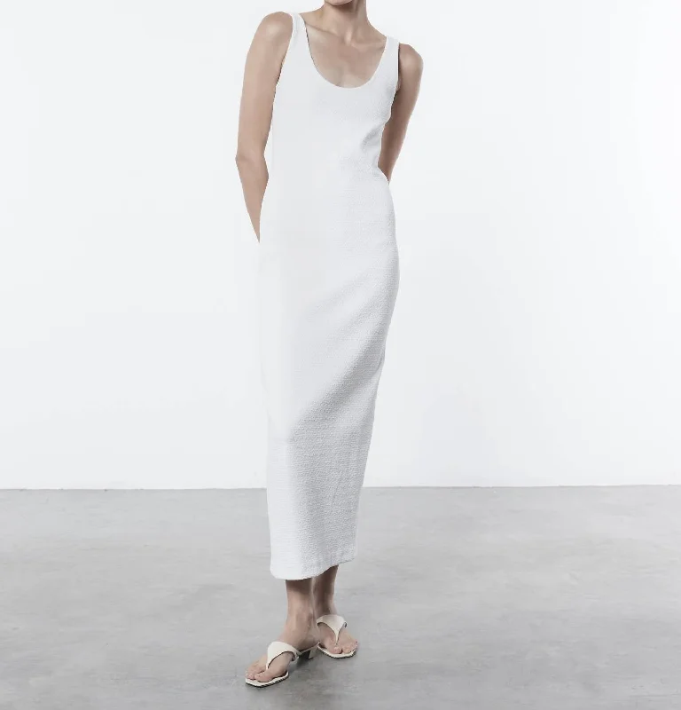 Boutique Styles Textured Jacquard Tank Dress In Off White