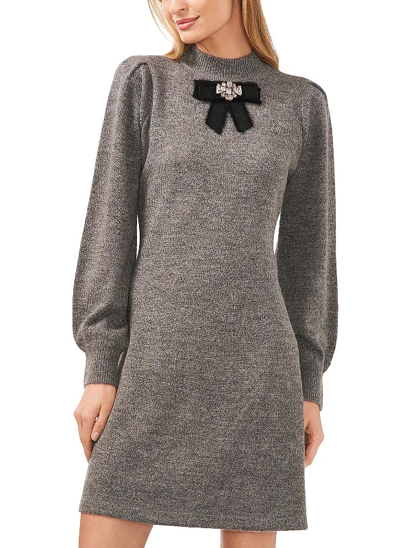 Don't Miss Out Womens Embellished Mini Sweaterdress